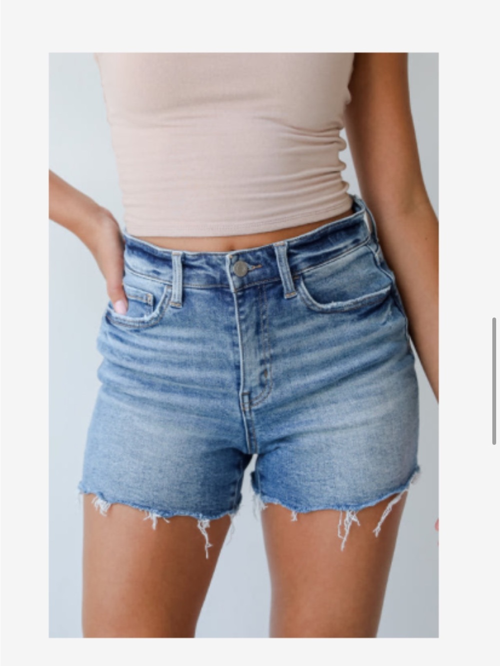 High-Rise Light Wash Blue Denim Cutoff Shorts